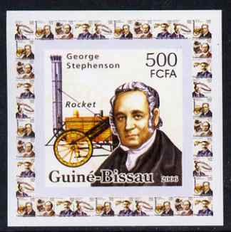 Guinea - Bissau 2006 Great Inventors #1 - George Stephenson & Rocket individual imperf deluxe sheet unmounted mint. Note this item is privately produced and is offered purely on its thematic appeal, stamps on personalities, stamps on inventions, stamps on railways