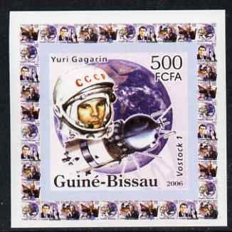 Guinea - Bissau 2006 Space Pioneers #3 - Yuri Gagarin & Vostok individual imperf deluxe sheet unmounted mint. Note this item is privately produced and is offered purely o..., stamps on personalities, stamps on space, stamps on rockets