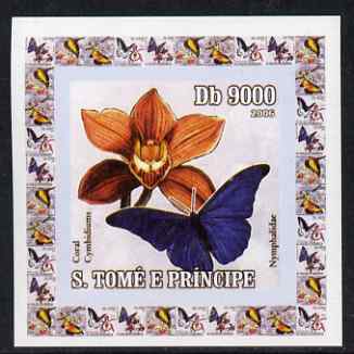 St Thomas & Prince Islands 2006 Orchids & Butterflies #2 individual imperf deluxe sheet unmounted mint. Note this item is privately produced and is offered purely on its ..., stamps on orchids, stamps on flowers, stamps on butterfles