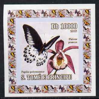 St Thomas & Prince Islands 2006 Orchids & Butterflies #4 individual imperf deluxe sheet unmounted mint. Note this item is privately produced and is offered purely on its thematic appeal, stamps on , stamps on  stamps on orchids, stamps on  stamps on flowers, stamps on  stamps on butterfles