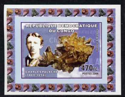 Congo 2006 Minerals & Mineralogists #2 - Charles Palache, Barite & Calcite individual imperf deluxe sheet unmounted mint. Note this item is privately produced and is offe..., stamps on personalities, stamps on minerals