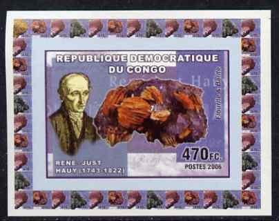 Congo 2006 Minerals & Mineralogists #3 - Rene-Just Hauy, Flourite & Barite individual imperf deluxe sheet unmounted mint. Note this item is privately produced and is offe..., stamps on personalities, stamps on minerals