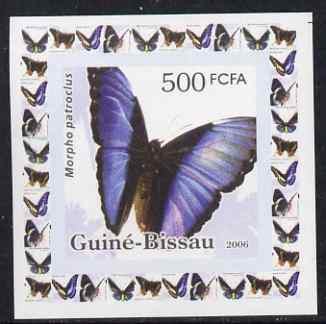 Guinea - Bissau 2006 Butterflies #1 - Morpho patrocius individual imperf deluxe sheet unmounted mint. Note this item is privately produced and is offered purely on its th..., stamps on butterflies