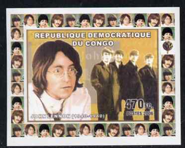 Congo 2006 Beatles #1 - John Lennon individual imperf deluxe sheet unmounted mint. Note this item is privately produced and is offered purely on its thematic appeal, stamps on personalities, stamps on beatles, stamps on pops, stamps on rock, stamps on music