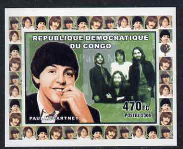 Congo 2006 Beatles #3 - Paul McCartney individual imperf deluxe sheet unmounted mint. Note this item is privately produced and is offered purely on its thematic appeal, stamps on , stamps on  stamps on personalities, stamps on  stamps on beatles, stamps on  stamps on pops, stamps on  stamps on rock, stamps on  stamps on music