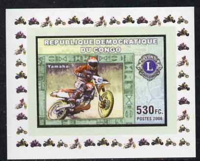 Congo 2006 Motorcycles #1 - Yamaha with Lions Int Logo individual imperf deluxe sheet unmounted mint. Note this item is privately produced and is offered purely on its thematic appeal, stamps on motorbikes, stamps on lions int