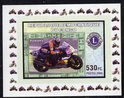Congo 2006 Motorcycles #2 - Yamaha with Lions Int Logo individual imperf deluxe sheet unmounted mint. Note this item is privately produced and is offered purely on its thematic appeal, stamps on motorbikes, stamps on lions int