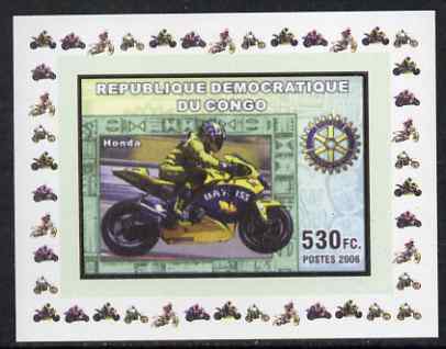 Congo 2006 Motorcycles #4 - Honda & Rotary Logo individual imperf deluxe sheet unmounted mint. Note this item is privately produced and is offered purely on its thematic ..., stamps on motorbikes, stamps on rotary