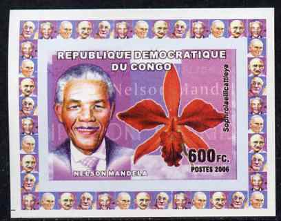 Congo 2006 Humanitarians & Orchids #1 - Nelson Mandela individual imperf deluxe sheet unmounted mint. Note this item is privately produced and is offered purely on its thematic appeal, stamps on , stamps on  stamps on orchids, stamps on  stamps on flowers, stamps on  stamps on personalities, stamps on  stamps on mandela, stamps on  stamps on nobel, stamps on  stamps on peace, stamps on  stamps on racism, stamps on  stamps on human rights