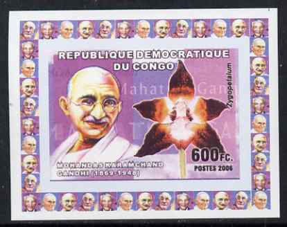 Congo 2006 Humanitarians & Orchids #2 - Mahatma Gandhi individual imperf deluxe sheet unmounted mint. Note this item is privately produced and is offered purely on its thematic appeal, stamps on , stamps on  stamps on orchids, stamps on  stamps on flowers, stamps on  stamps on personalities, stamps on  stamps on gandhi, stamps on  stamps on constitutions