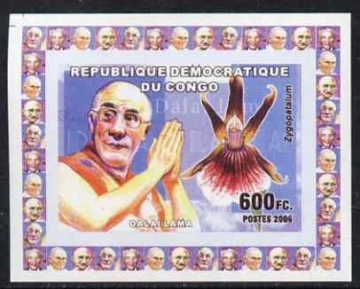 Congo 2006 Humanitarians & Orchids #4 - The Dalai Lama individual imperf deluxe sheet unmounted mint. Note this item is privately produced and is offered purely on its th..., stamps on orchids, stamps on flowers, stamps on personalities, stamps on buddhism, stamps on religion, stamps on 