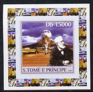 St Thomas & Prince Islands 2004 Jules Verne #1 - With Concorde individual imperf deluxe sheet unmounted mint. Note this item is privately produced and is offered purely on its thematic appeal, stamps on aviation, stamps on concorde, stamps on personalities, stamps on literature, stamps on sci-fi