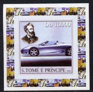 St Thomas & Prince Islands 2004 Jules Verne #4 - With Modern Car individual imperf deluxe sheet unmounted mint. Note this item is privately produced and is offered purely on its thematic appeal, stamps on , stamps on  stamps on cars, stamps on  stamps on personalities, stamps on  stamps on literature, stamps on  stamps on sci-fi