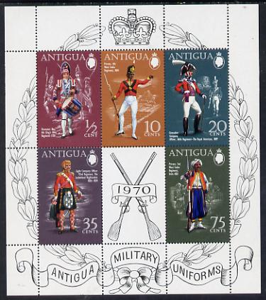 Antigua 1970 Military Uniforms (1st series) perf m/sheet unmounted mint, SG MS 295, stamps on , stamps on  stamps on militaria, stamps on  stamps on uniforms