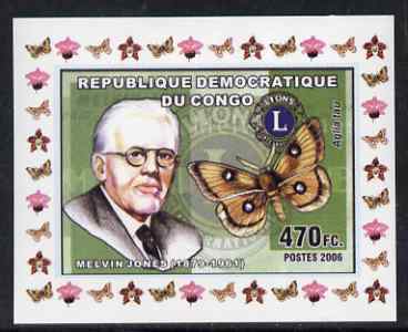 Congo 2006 Melvin Jones, Butterfly & Lions International #1 individual imperf deluxe sheet unmounted mint. Note this item is privately produced and is offered purely on its thematic appeal, stamps on personalities, stamps on lions int, stamps on butterflies
