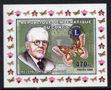 Congo 2006 Melvin Jones, Butterfly & Lions International #2 individual imperf deluxe sheet unmounted mint. Note this item is privately produced and is offered purely on its thematic appeal, stamps on , stamps on  stamps on personalities, stamps on  stamps on lions int, stamps on  stamps on butterflies