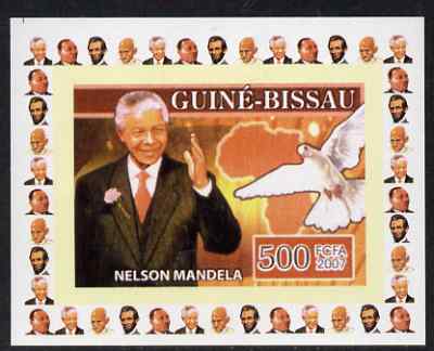 Guinea - Bissau 2007 Humanitarians #1 - Nelson Mandela & Dove individual imperf deluxe sheet unmounted mint. Note this item is privately produced and is offered purely on its thematic appeal, stamps on personalities, stamps on mandela, stamps on nobel, stamps on peace, stamps on racism, stamps on human rights, stamps on doves