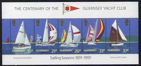 Guernsey 1991 Centenary of Guernsey Yacht Club perf m/sheet unmounted mint, SG MS 529, stamps on , stamps on  stamps on ships, stamps on  stamps on yachts, stamps on  stamps on yachting, stamps on  stamps on sport