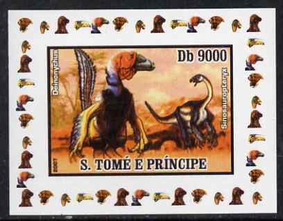 St Thomas & Prince Islands 2007 Dinosaurs #1 individual imperf deluxe sheet unmounted mint. Note this item is privately produced and is offered purely on its thematic appeal, stamps on , stamps on  stamps on dinosaurs