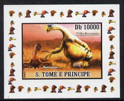 St Thomas & Prince Islands 2007 Dinosaurs #2 individual imperf deluxe sheet unmounted mint. Note this item is privately produced and is offered purely on its thematic app..., stamps on dinosaurs