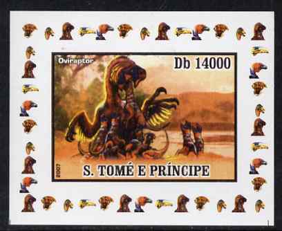 St Thomas & Prince Islands 2007 Dinosaurs #3 individual imperf deluxe sheet unmounted mint. Note this item is privately produced and is offered purely on its thematic app..., stamps on dinosaurs