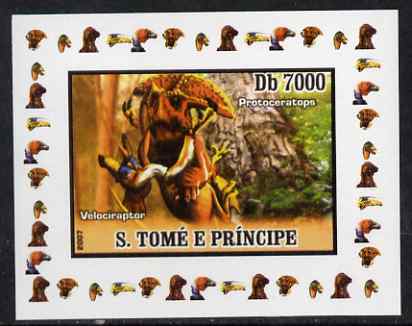 St Thomas & Prince Islands 2007 Dinosaurs #4 individual imperf deluxe sheet unmounted mint. Note this item is privately produced and is offered purely on its thematic app..., stamps on dinosaurs