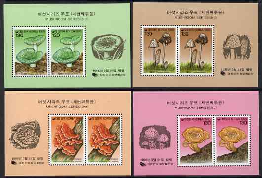 South Korea 1995 Fungi (3rd series) perf set of 4 m/sheets (each containing 2 vals) unmounted mint, SG MS 2150, stamps on fungi