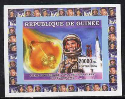 Guinea - Conakry 2006 Space Anniversaries #4 - John Glenn individual imperf deluxe sheet unmounted mint. Note this item is privately produced and is offered purely on its thematic appeal, stamps on , stamps on  stamps on space, stamps on  stamps on personalities, stamps on  stamps on masonics, stamps on  stamps on masonry