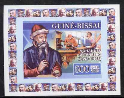 Guinea - Bissau 2007 Inventors #4 - Johannes Gutenberg individual imperf deluxe sheet unmounted mint. Note this item is privately produced and is offered purely on its th..., stamps on personalities, stamps on inventions, stamps on printing, stamps on bibles