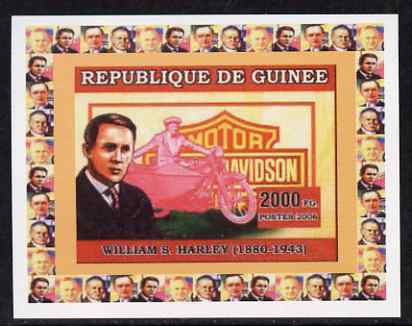 Guinea - Conakry 2006 Harley Davidson Motorcycles #1 - William S Harley individual imperf deluxe sheet unmounted mint. Note this item is privately produced and is offered purely on its thematic appeal, stamps on , stamps on  stamps on personalities, stamps on  stamps on motorbikes