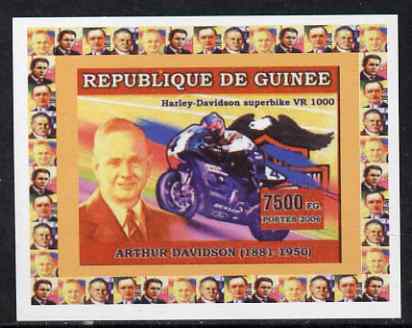 Guinea - Conakry 2006 Harley Davidson Motorcycles #2 - Arthur Davidson individual imperf deluxe sheet unmounted mint. Note this item is privately produced and is offered ..., stamps on personalities, stamps on motorbikes