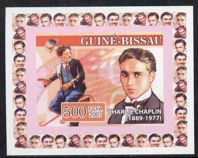 Guinea - Bissau 2007 Cinema Stars #2 - Charlie Chaplin individual imperf deluxe sheet unmounted mint. Note this item is privately produced and is offered purely on its th..., stamps on personalities, stamps on films, stamps on cinema, stamps on movies, stamps on music, stamps on comedy, stamps on comic, stamps on comedy, stamps on chaplin