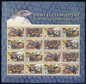 St Lucia 2008 WWF - Whiptail Lizard perf sheetlet containing 16 values (4 se-tenant strips of 4) unmounted mint , stamps on , stamps on  stamps on animals, stamps on  stamps on  wwf , stamps on  stamps on reptiles, stamps on  stamps on lizards