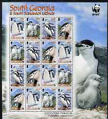 South Georgia & the South Sandwich Islands 2008 WWF - Chinstrap Penguin perf sheetlet containing 16 values (4 se-tenant strips of 4) unmounted mint, stamps on , stamps on  stamps on animals, stamps on  stamps on  wwf , stamps on  stamps on birds, stamps on  stamps on penguins, stamps on  stamps on polar