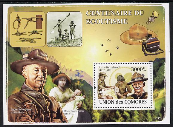 Comoro Islands 2008 Centenary of Scouting (Baden Powell) perf s/sheet unmounted mint, stamps on personalities, stamps on scouts