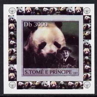 St Thomas & Prince Islands 2003 Pandas (with Lady Baden-Powell) #3 individual imperf deluxe sheet unmounted mint as Mi 2150, stamps on scouts, stamps on animals, stamps on bears, stamps on pandas