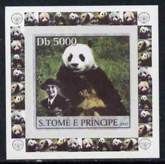 St Thomas & Prince Islands 2003 Pandas (with Lady Baden-Powell) #4 individual imperf deluxe sheet unmounted mint as Mi 2151, stamps on scouts, stamps on animals, stamps on bears, stamps on pandas