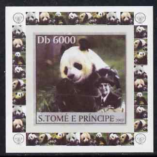 St Thomas & Prince Islands 2003 Pandas (with Lady Baden-Powell) #5 individual imperf deluxe sheet unmounted mint as Mi 2152, stamps on , stamps on  stamps on scouts, stamps on  stamps on animals, stamps on  stamps on bears, stamps on  stamps on pandas