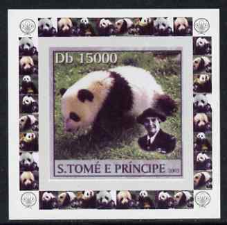 St Thomas & Prince Islands 2003 Pandas (with Lady Baden-Powell) #6 individual imperf deluxe sheet unmounted mint as Mi 2153, stamps on , stamps on  stamps on scouts, stamps on  stamps on animals, stamps on  stamps on bears, stamps on  stamps on pandas