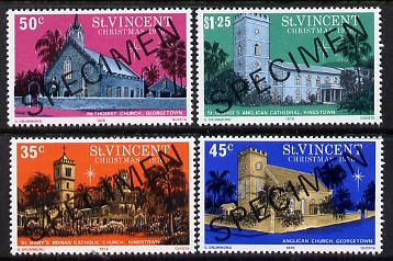 St Vincent 1976 Christmas set of 4 (Churches) optd Specimen unmounted mint, as SG 494-97 , stamps on christmas, stamps on churches, stamps on bethlehem