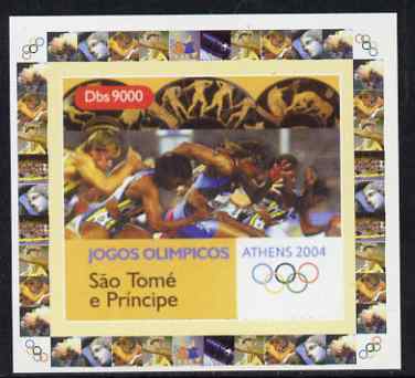 St Thomas & Prince Islands 2004 Athens Olympic Games #2 - Running individual imperf deluxe sheet unmounted mint. Note this item is privately produced and is offered purely on its thematic appeal , stamps on sport, stamps on olympics, stamps on running