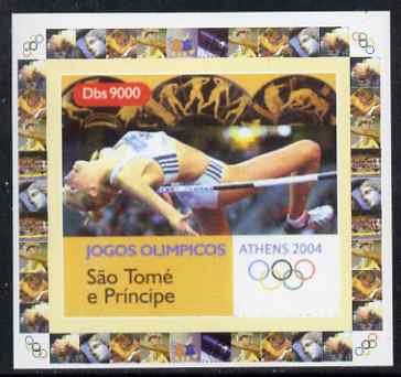 St Thomas & Prince Islands 2004 Athens Olympic Games #4 - High Jump individual imperf deluxe sheet unmounted mint. Note this item is privately produced and is offered pur..., stamps on sport, stamps on olympics, stamps on high jump