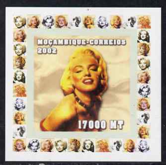 Mozambique 2002 40th Anniversary of Death of Marilyn Monroe #4 individual imperf deluxe sheet unmounted mint. Note this item is privately produced and is offered purely on its thematic appeal as Yv 1945, stamps on , stamps on  stamps on personalities, stamps on  stamps on women, stamps on  stamps on films, stamps on  stamps on cinema, stamps on  stamps on movies, stamps on  stamps on marilyn, stamps on  stamps on marilyn monroe