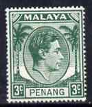 Malaya - Penang 1949-52 KG6 3c green unmounted mint, SG5, stamps on , stamps on  kg6 , stamps on 