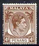 Malaya - Penang 1949-52 KG6 4c brown unmounted mint, SG6, stamps on , stamps on  kg6 , stamps on 