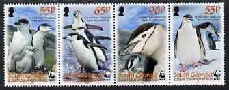 South Georgia & the South Sandwich Islands 2008 WWF - Chinstrap Penguin perf se-tenant strip of 4, unmounted mint, stamps on animals, stamps on  wwf , stamps on birds, stamps on penguins, stamps on polar