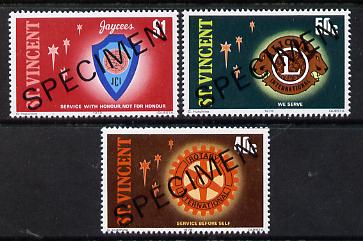 St Vincent 1978 Service Clubs set of 3 (Lions, Rotary & Jaycees) optd Specimen unmounted mint, as SG 561-63 , stamps on masonics, stamps on rotary, stamps on lions int, stamps on masonry