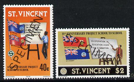 St Vincent 1978 School Twinning set of 2 opt'd Specimen unmounted mint, as SG 564-65  , stamps on , stamps on  stamps on education      flags