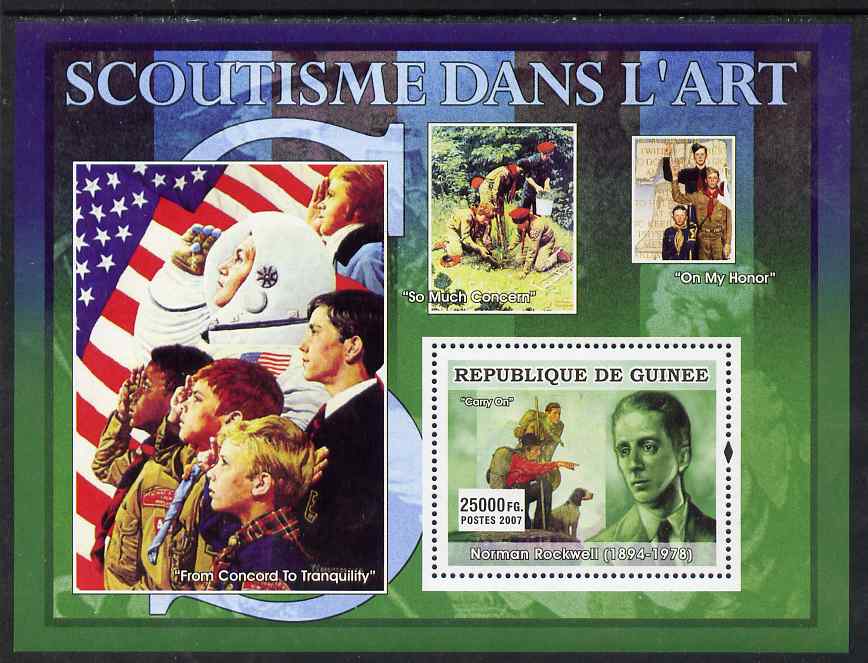 Guinea - Conakry 2007 Scouting in Art (Rockwell & Carry On) perf souvenir sheet unmounted mint, stamps on arts, stamps on scouts, stamps on rockwell