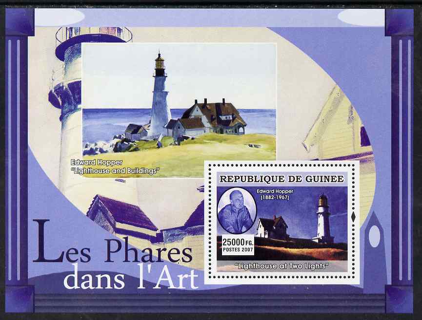 Guinea - Conakry 2007 Lighthouses in Art (Edward Hopper) perf souvenir sheet unmounted mint, stamps on , stamps on  stamps on arts, stamps on  stamps on lighthouses, stamps on  stamps on hopper